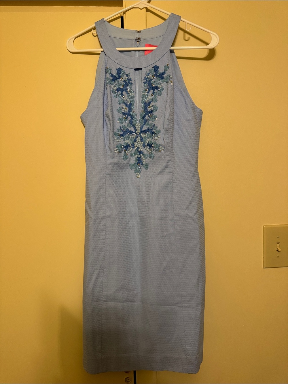 Lilly Pulitzer Light Blue Embroidered With Beading Halter Dress